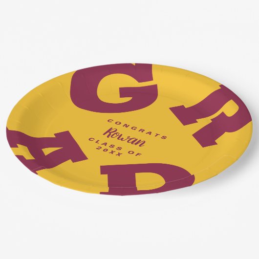 Eigen naam Maroon en Gold Afstuderen Papieren Bordje (Gekanteld)