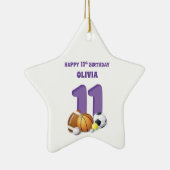 Eigen naam Meisje 11th Birthday Sports Balls Keramisch Ornament (Rechts)