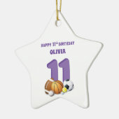 Eigen naam Meisje 11th Birthday Sports Balls Keramisch Ornament (Links)