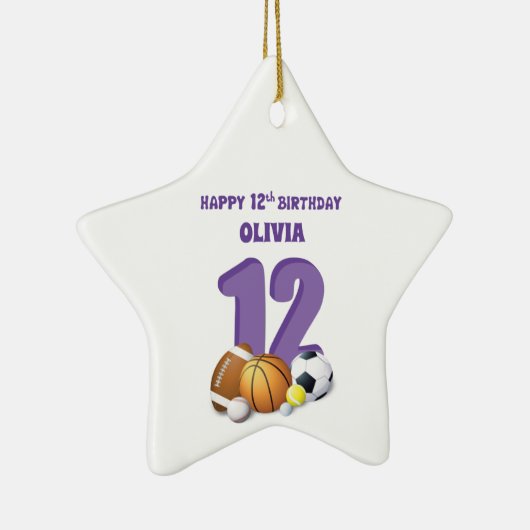 Eigen naam meisje 12e verjaardag zondagszalen keramisch ornament (Rechts)