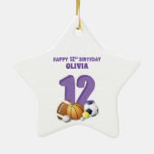 Eigen naam meisje 12e verjaardag zondagszalen keramisch ornament (Achterkant)