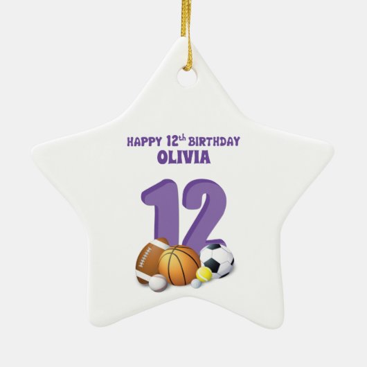 Eigen naam meisje 12e verjaardag zondagszalen keramisch ornament (Achterkant)