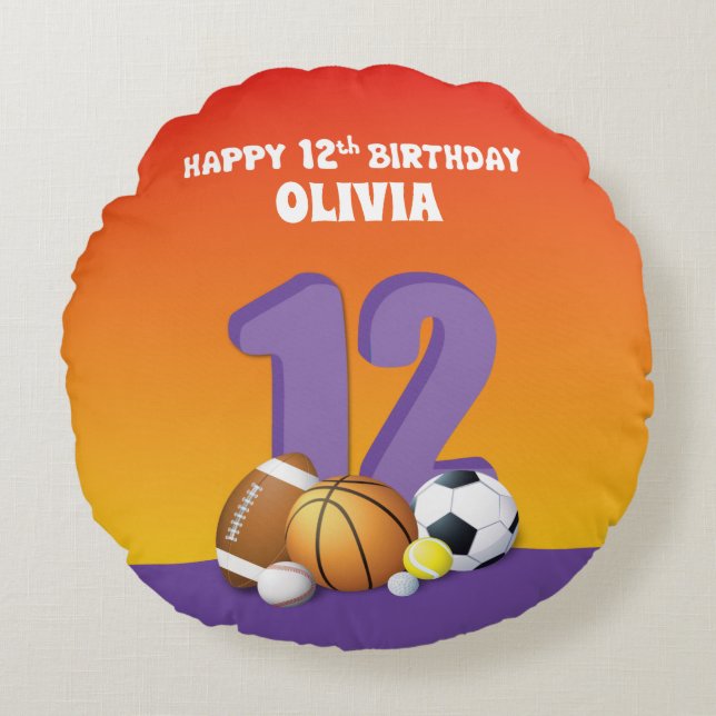 Eigen naam meisje 12e verjaardag zondagszalen rond kussen (Voorkant)