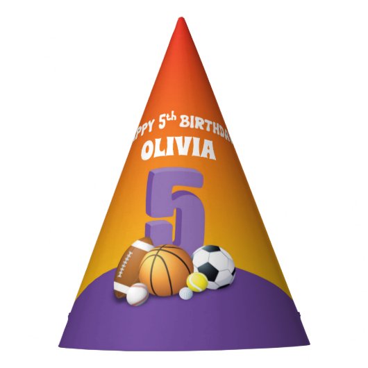 Eigen naam meisje 5th Birthday Sports Balls Feesthoedjes (Voorkant)