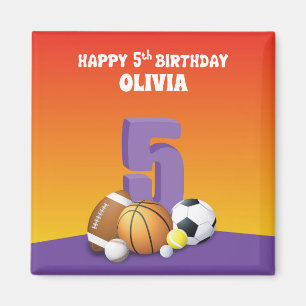 Eigen naam meisje 5th Birthday Sports Balls Magneet