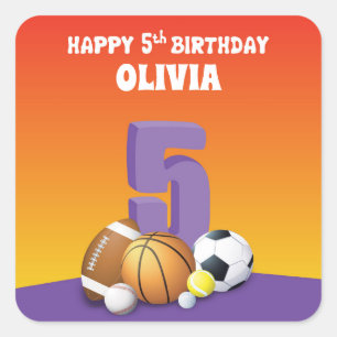 Eigen naam meisje 5th Birthday Sports Balls Vierkante Sticker