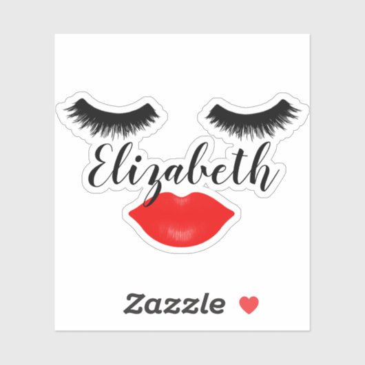 Eigen naam meisje Lips en Lashes Red Sticker (Vel)