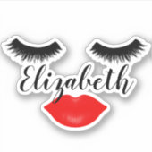 Eigen naam meisje Lips en Lashes Red Sticker (Voorkant)