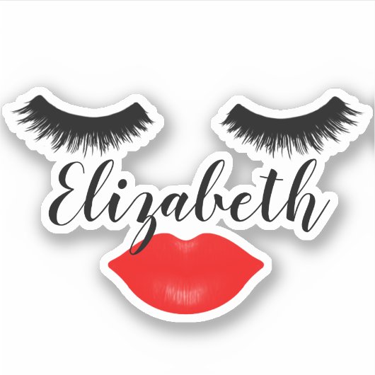 Eigen naam meisje Lips en Lashes Red Sticker (Voorkant)