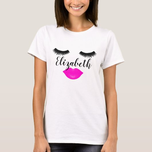 Eigen naam meisje Lips en sla roze T-shirt aan (Voorkant)