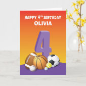 Eigen naam meisje met 4e verjaardag zondagssport kaart (Gele Bloem)