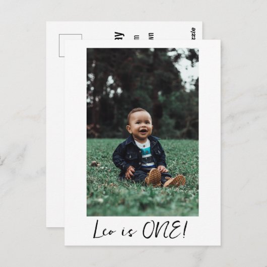 Eigen naam Minimale Leo 1e verjaardag eerste foto Briefkaart (Voorkant / Achterkant)