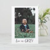 Eigen naam Minimale Leo 1e verjaardag eerste foto Kaart (Staand voorkant)