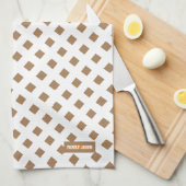 Eigen naam monogram diamanten bruin wit stijlvol theedoek (Quarter Fold)