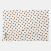 Eigen naam monogram diamanten bruin wit stijlvol theedoek (Horizontaal)