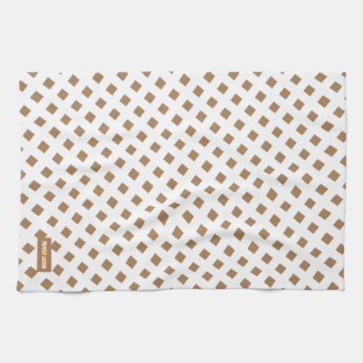 Eigen naam monogram diamanten bruin wit stijlvol theedoek (Horizontaal)