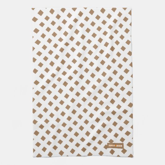 Eigen naam monogram diamanten bruin wit stijlvol theedoek (Verticaal)