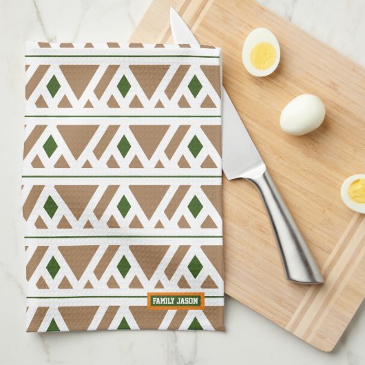 Eigen naam monogram diamanten driehoeken bruin theedoek (Quarter Fold)
