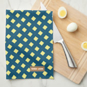 Eigen naam monogram diamanten marineblauw geel theedoek (Quarter Fold)
