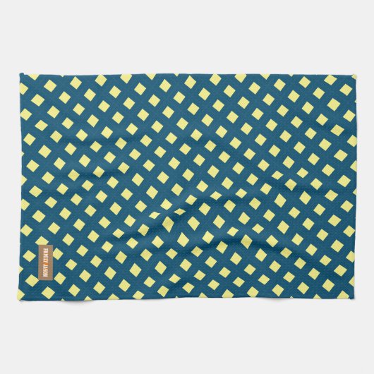 Eigen naam monogram diamanten marineblauw geel theedoek (Horizontaal)