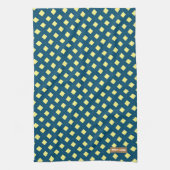 Eigen naam monogram diamanten marineblauw geel theedoek (Verticaal)