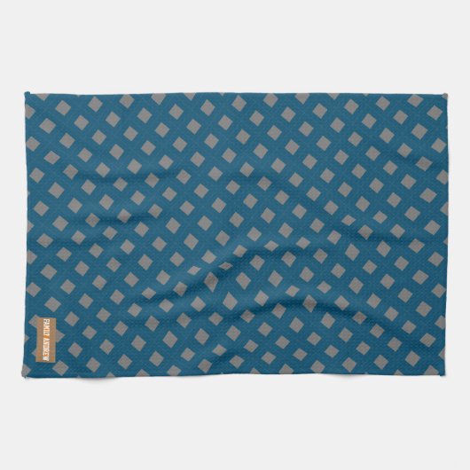 Eigen naam monogram diamanten marineblauw grijze c theedoek (Horizontaal)