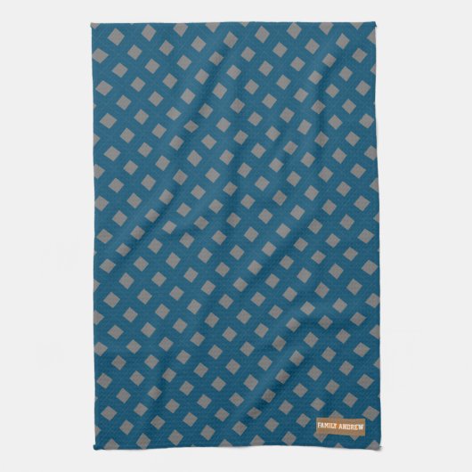Eigen naam monogram diamanten marineblauw grijze c theedoek (Verticaal)