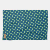 Eigen naam monogram diamanten marineblauw groen theedoek (Horizontaal)