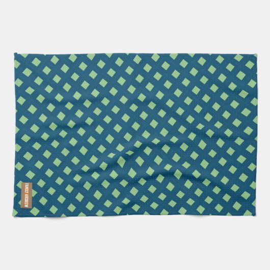 Eigen naam monogram diamanten marineblauw groen theedoek (Horizontaal)