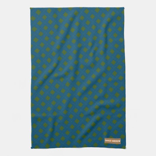 Eigen naam monogram diamanten marineblauw groene c theedoek (Verticaal)