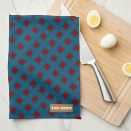 Eigen naam monogram diamanten marineblauw rood theedoek