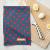 Eigen naam monogram diamanten marineblauw rood theedoek (Quarter Fold)