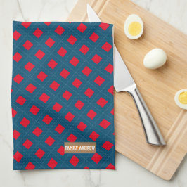 Eigen naam monogram diamanten marineblauw rood theedoek