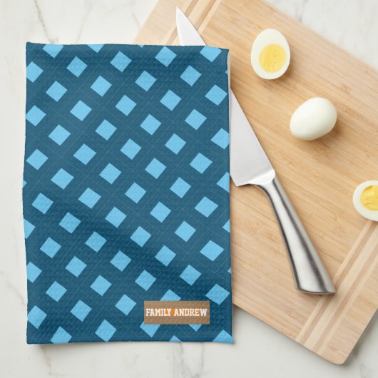 Eigen naam monogram diamanten marineblauw stijlvol theedoek (Quarter Fold)