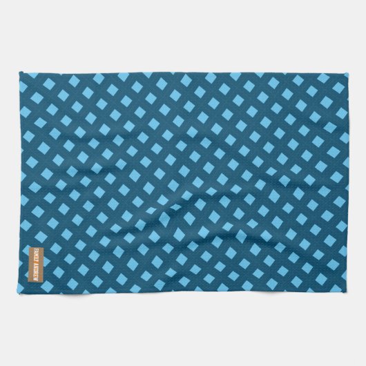Eigen naam monogram diamanten marineblauw stijlvol theedoek (Horizontaal)