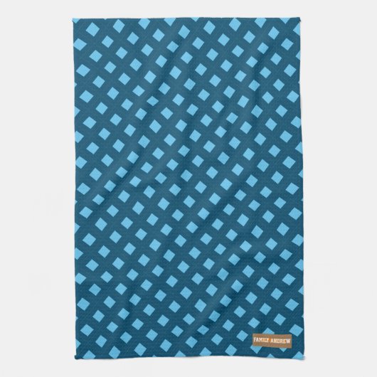 Eigen naam monogram diamanten marineblauw stijlvol theedoek (Verticaal)