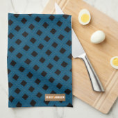 Eigen naam monogram diamanten marineblauw zwart theedoek (Quarter Fold)