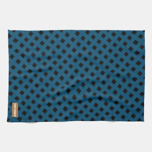 Eigen naam monogram diamanten marineblauw zwart theedoek (Horizontaal)