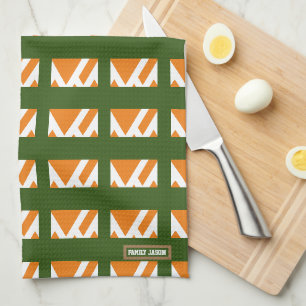 Eigen naam monogram diamanten oranje groen stijlvo theedoek