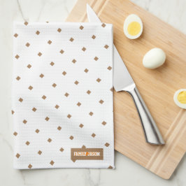 Eigen naam monogram diamanten patroon wit bruin theedoek