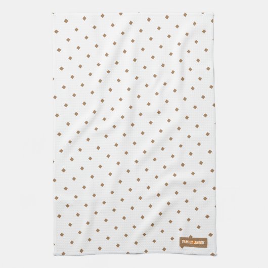 Eigen naam monogram diamanten patroon wit bruin theedoek (Verticaal)
