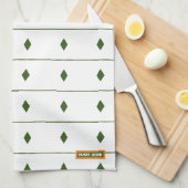 Eigen naam monogram diamanten strepen wit groen theedoek (Quarter Fold)