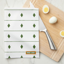 Eigen naam monogram diamanten strepen wit groen theedoek
