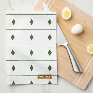 Eigen naam monogram diamanten strepen wit groen theedoek