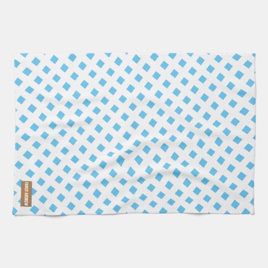 Eigen naam monogram diamanten wit blauw stijlvol theedoek (Horizontaal)