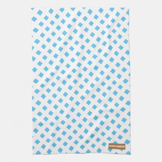 Eigen naam monogram diamanten wit blauw stijlvol theedoek (Verticaal)