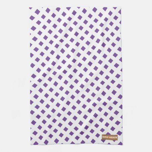 Eigen naam monogram diamanten wit paars stijlvol theedoek (Verticaal)