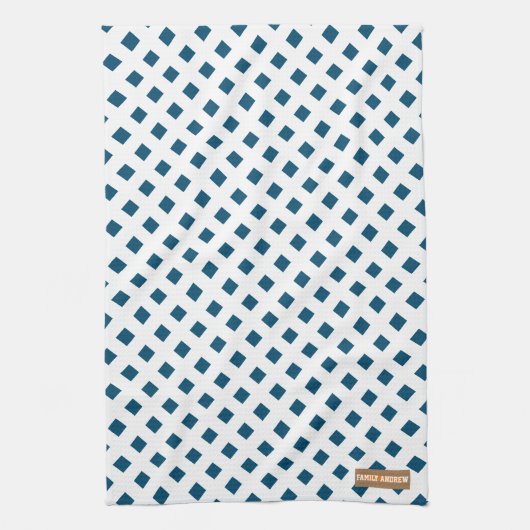 Eigen naam monogram diamanten witte marineblauwe c theedoek (Verticaal)