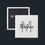 Eigen naam monogram elegant wit vierkant 2 inch vierkante button 5,1 cm<br><div class="desc">Aangepaste naam monogram vierkante vorm 2 inch knop. Kleur zwart-wit ontwerp met stijlvolle handlettertypografie. Elegant aangepast ontwerp voor vrienden, familie, bruid, bruidsmeisje, eerwraak, bloemmeisje, huwelijksgasten, enz. De monogrammed de brief van het initiaal van de douane met elegante manuscripttekst. Verander de hoeveelheid om de goedkope bulkprijs te krijgen. Maak uw eigen...</div>