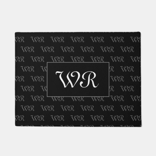 Eigen naam monogram elegant zwart welkom deurmat (Voorkant)